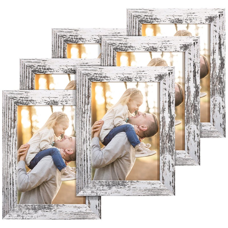 TWING 5x7 Picture Frame Set of 6,Multi Rustic Photo Frame Collage for Tabletop Display or Wall Hanging,Distressed White,Ideal Gifts - Image 1